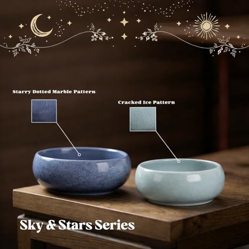 2 Pack Lotus Bowl Planter, Large 7.5'' & Small 6.5'' Shallow Ceramic Water Planting Pot, Drainage-Free Hydroponic Bowl for Lotus Seeds, Ikebana, Succulents & Water Lilies (Sky&Star Series) - color: Sky & Star Series