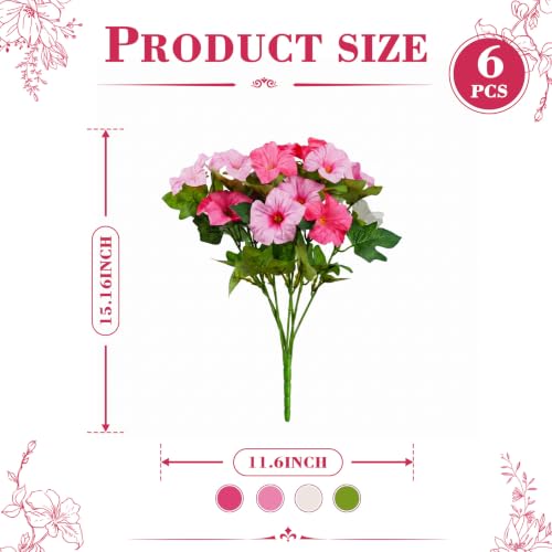 6Pcs Artificial Flowers for Outdoors, Fake Petunias Morning Glory Silk Flower UV Resistant, Faux Flowers for Outdoor Planters, Realistic Flora for Window Box Garden Porch Decor (DoublePink-Petunia) - color: Doublepink-petunia
