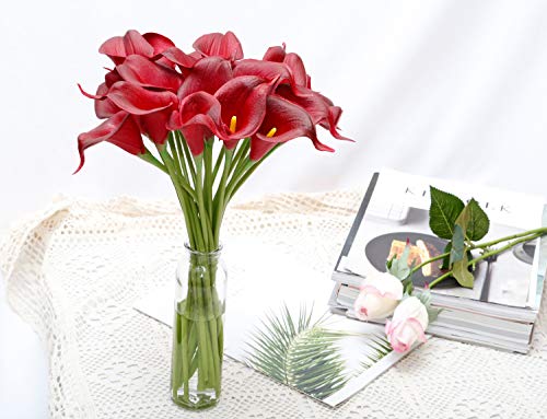 DuHouse 20Pcs Artificial Calla Lily Flower Real Touch Latex Flowers for DIY Wedding Bouquet Party Home Decor (Burgundy) - color: Burgundy, size: 20pcs
