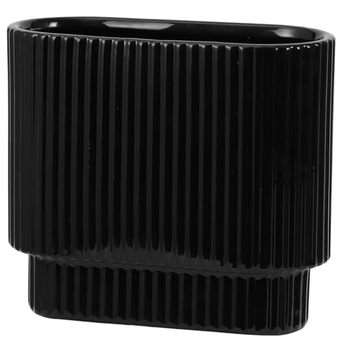 Black Ceramic Vase for Flowers, Decorative Boho Vase for Decor, Rectangle Vases for Tulips, Pampas Grass Vases for Living Room, Office, Mantel, Wedding, Dining Table, 7 Inches - color: Black, size: Medium Rectangle
