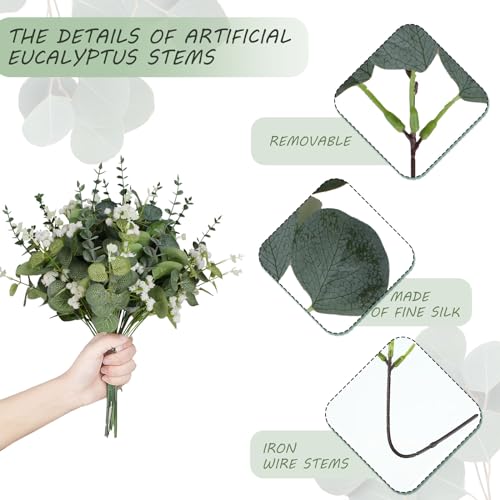 Coreland Artificial Eucalyptus Leaves Stems 120 Pcs 4 Kinds Mixed Fake Silver Dollar Eucalyptus Leaves Stem with Babysbreath Bulk Faux Leaf for DIY Bouquets Floral Arrangement Wedding Home Decor - color: Babysbreath-120pcs