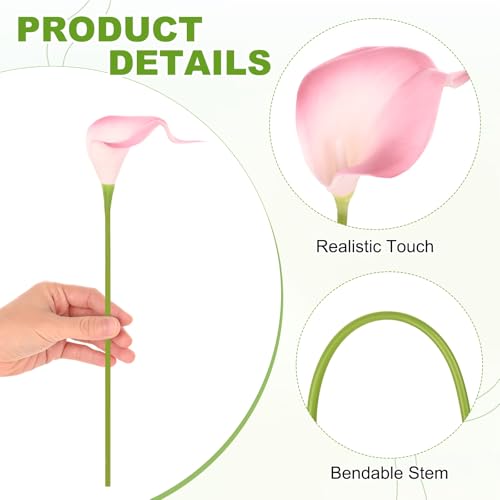 M METERXITY 10-Pack Pink Artificial Calla Lily Flowers,14 Inch Faux Calla Lily PU Bouquets Real Touch Faux Flowers for Home/Wedding/Christmas/Party - color: Pink