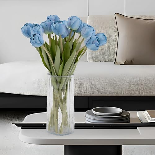 12 Pcs 15 Inch Vintage Blue Silk Faux Tulips for Home Office Decor | Realistic Silk Tulips Artificial Flowers, Multilayer Petals, for Home Office, Floral Arrangements, Table Centerpieces - color: Vintage Blue