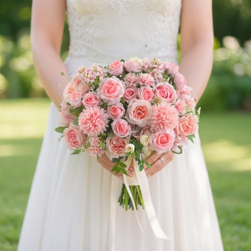 8 Pcs Mixed Artificial Peony Flowers Set-4 Bouquets & 4 Stems, Pink Fake Peony Rose Hydrangea Flowers for Vase Silk Floral Arrangements for Table Centerpiece Wedding Party Bridal Decoration Home Decor - color: Champagne Pink, size: Mixed 8pcs
