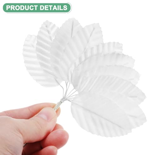 M METERXITY 100-Pack Artificial Silk Leaf, Faux Wire Single Leaves, Fake Flower Leaf with Stem for DIY Bouquet/Wreaths/Wedding/Garland/Party Decorations, Fake Rose Craft Leaves [White] - color: White