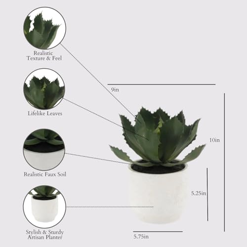 CG Hunter Round Faux Succulent Arrangement, Set-of-2 Premium Artificial Indoor Plants Enhances Interior Design, Display on Any Surface in Your Home Adding an Inviting Touch of Nature, Pots Included - size: 10" Set-of-2