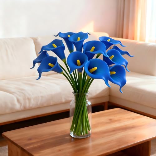 Blue Calla Lily 4Pcs Artificial Flowers Bouquet for Wedding Bride Shower Blessing Gift Home Decoration Faux Calla Lilies Flower - color: Blue