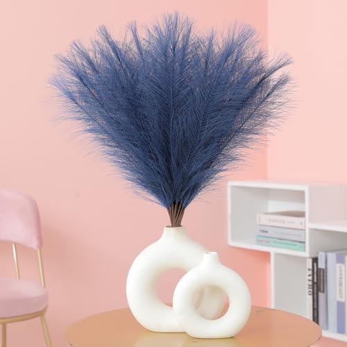 Ureymx Faux Pampas Grass Decor 17.7 Inch 30pcs, Artificial Pompas Grass Bulk Artificial Dried Flower Small Vase Filler for Boho Home Wedding Decoration (Blue) - color: Blue, size: 17 Inch 30 Pcs