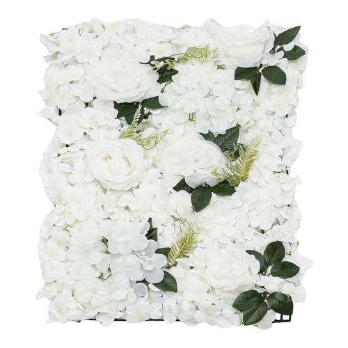 Flower Wall Panel Floral Backdrop, 6 Pcs Flower Wall Decor, 24" X 16" Silk Rose Wall, Artificial Flower Wall Backdrop Faux Flower Panel for Wedding, Party, Home (White) - color: White