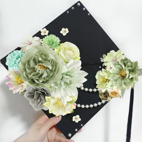 Artificial Flowers Heads Combo Green Flowers Mix Silk Flowers Heads Bulk Faux Rose for Craft Garland Graduation Cap Wedding Bridal Baby Shower Home Party Decoration DIY Cake Decor - color: Green