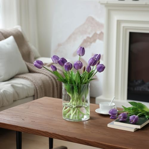mizii 15Pcs Purple Tulips Artificial Flowers Latex Plastic Real Touch Fake Tulips Flowers Look Real Faux Tulip Flower Bouquet Decoration for Vase Room Table Centerpieces Home Decor (Purple) - color: Purple