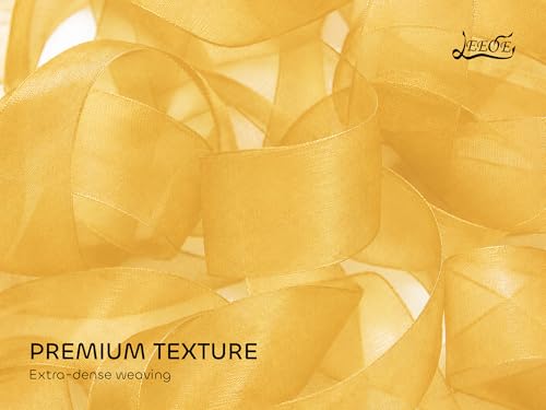 Light Gold Organza Ribbon 1-1/2 inch x 50 Yards Sheer Chiffon Ribbon for Gift Wrapping Wedding Invitations Party Decoration Bridal Bouquets Crafts - color: Light Gold, size: 1-1/2" X 50 Yards