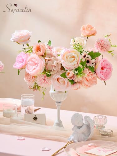 Serwalin Artificial Flowers Pink Flowers Fake Silk Flowers Wedding Cake Flowers for Wedding Bouquets Table Centerpieces Spring Decor Party Baby Shower Decoration - color: A Athens Pink, size: 1 Box
