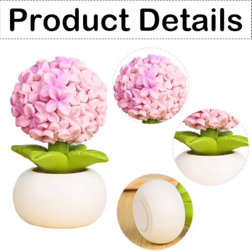 Resin Flower with Pot 2 Pcs Mini Artificial Lily Hydrangea Flowers Potted Plants Figurines for Car Dashboard Home Kitchen Rustic Table Shelf Decor, Pink+White - color: Pink+white