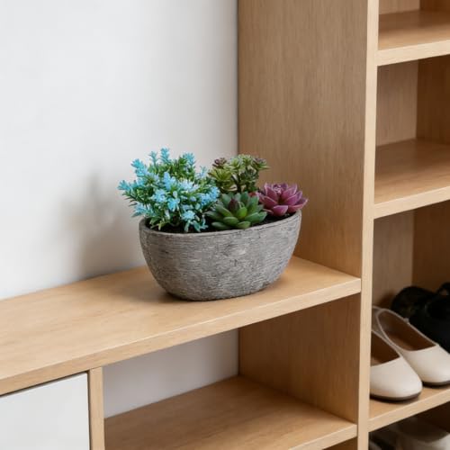 Artificial Potted Succulent Plant, Fake Greenery Simulated Succulent Pot, Small Faux Succulent Plant for Home Office Desk Table Indoor Decoration (H)