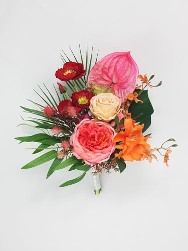 Rinlong Tropical Pink Bridesmaid Bouquet for Wedding, Prom, Homecoming | Silk Bridal Bouquet, Destination Friendly - color: 06-tropical