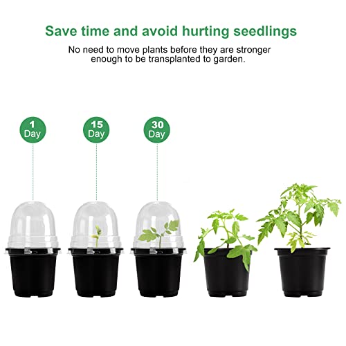 MIXC Plant Nursery Pots with Humidity Dome 4" Soft Transparent Plastic Gardening Pot Planting Containers Cups Planter Small Starter Seed Starting Trays for Seedling with 10pcs Plant Labels，30 Sets… - color: Black, size: 4 Inch-with Lid