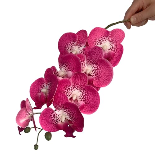 HinyoCo 5 Pcs Artificial Orchid Flowers and 4 Bundles Leaves, Artificial Phalaenopsis Flowers 32 Inch Stem Plants for Home Wedding Decoration (Rose red Spots) - color: Rose Red Spots