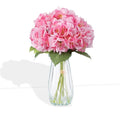 5-Piece Artificial Hydrangea Arrangement in Glass Vase - Fade-Resistant Silk Flowers with Faux Water for Table Centerpieces - color: Multi-hydrangea Stem in Vase, size: Pink