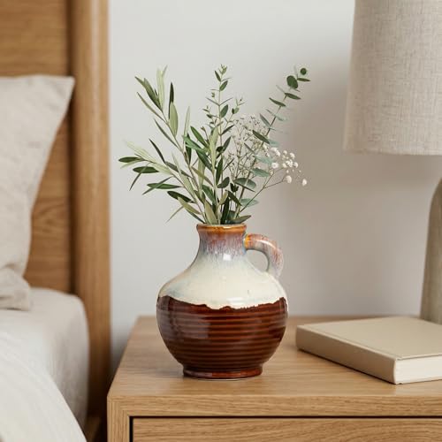 Sunddo Modern Ceramic Vase for Flower, 6 Inch Small Decorative Vase, Rustic Farmhouse Pitcher Vases Home Decor, Windowsill, Wedding Table, Kitchen, Bookshelf Decor - color: Reactive Bronze, size: 6 Inch