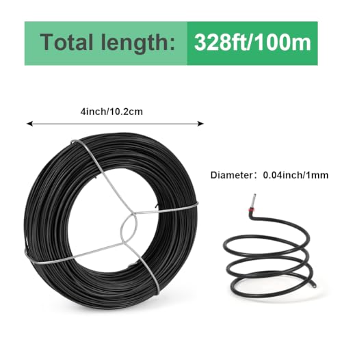 328 Feet Plant Twist Tie Plastic Coated Soft Garden Metal Wire 1mm Thin for Tomato Plants, Climbing Roses and Vines Organizing (Black) - color: Black