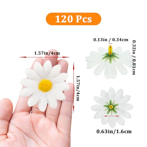 120Pcs Silk Artificial Gerbera Daisy Heads, 1.5 Inch Fabric Fake Chrysanthemum Flowers Floral Heads for Wedding, Party, Home, Beach Decoration and DIY Craft (White) - color: White
