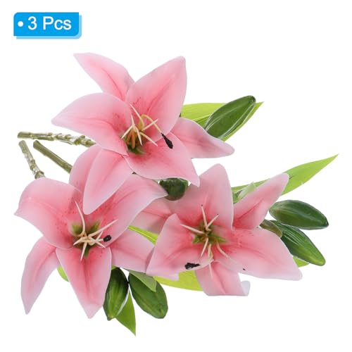 PATIKIL Artificial Lily Flowers, 3PCS Silk Faux Lilies With Real Touch for Home Decor, Centerpiece, Table Decorations, Dining Room - Light Pink - color: Light Pink