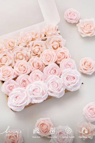 Ling's moment Artificial Flowers Fake Silk Roses Faux Foam Gardenia Combo for DIY Wedding Bouquets Centerpieces Arrangements Bridal Shower Party Home Decorations, Pale Pink, 23pcs - color: Pk-pale Pink