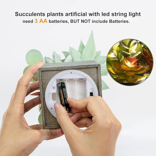 Succulents Plants Artificial with Light, Small Fake Plants in Pots for Home Decor, Potted Decorative Succulents Plants for Table Desk Bathroom Office Room Decor - color: Radiant
