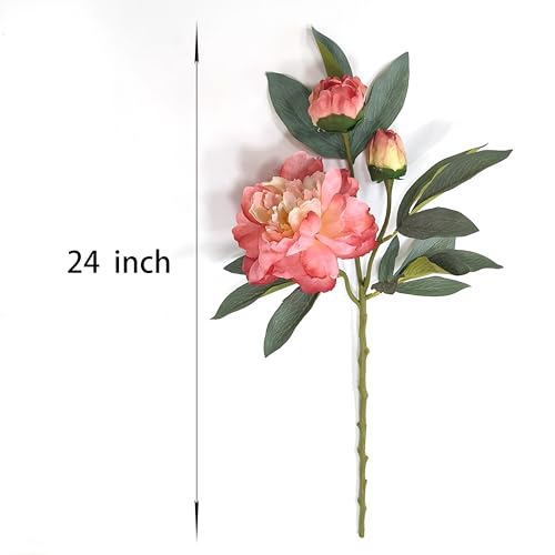 Coral Pink Peonies Artificial Flowers,4 Pcs Fake Silk Peonies with Stems Real Look,Peony Bush for Home Decor (4, Coral Pink) - color: Coral Pink