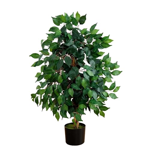 Nearly Natural 36in Triple Trunk Artificial Ficus Tree with Natural Wood Trunks, Fake Tree for Indoor Home Decor, Faux Ficus Plant in Black Nursery Pot - size: 3ft, style: Tree in Pot