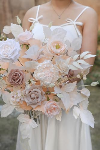 YYHUAWU Artificial Flowers Combo Set Fake Flower Leaf Box with Stems for DIY Wedding Bouquets Centerpieces Flower Arrangements Decorations Baby Shower Party Home Decorations - color: Gradient Champagne