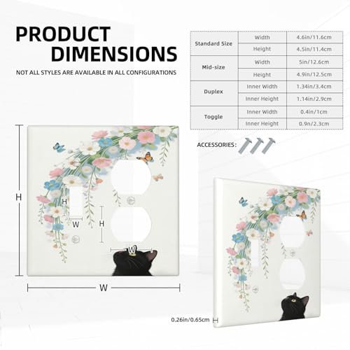 Decorative Art Light Switch Covers Black Cat Hanging Blooms 2 Gang Single Toggle Duplex Combination Electrical Faceplate Switchplate Wall Plate for Home Decor - color: Black Cat Hanging Blooms, size: 2 Gang Toggle-Duplex Comb/4.5 x 4.5 IN