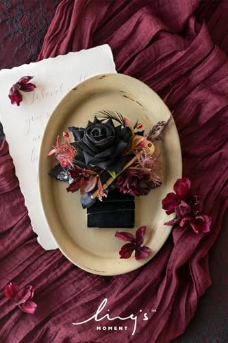 Ling's moment Pocket Boutonniere Single, Boutonniere for Men Groom for Wedding, Prom, Homecoming, Anniversary, Graduation, etc.Black Gothic Burgundy, 6" W x 5" H - color: Blk-black & Gothic Burgundy, size: 6" W x 5" H