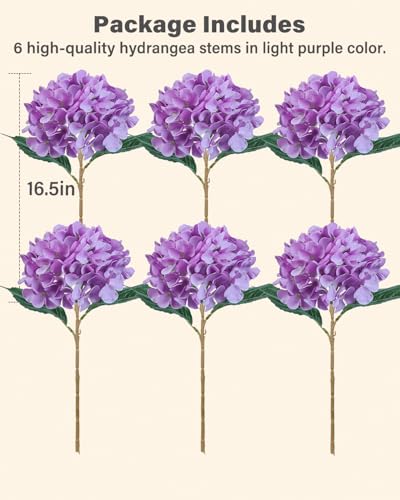 6PCS Premium Purple Hydrangea Artificial Flowers Bouquets, Silk Hydrangea Flowers with Stems, Fake Hydrangeas Arrangement, Faux Hydrangea Decor for Home Wedding Party Table Centerpieces (purple-2) - color: Purple-2