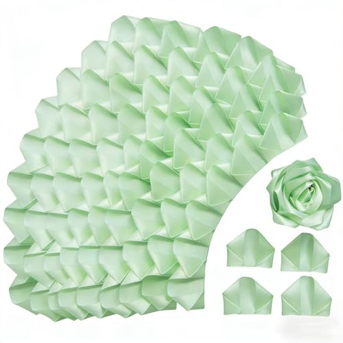 Time-Saving DIY Flower Kit: 300 Count Pre-Cut Satin Ribbon Petals for Eternal Roses. Easy Assembly, Perfect for Crafting Affordable Wedding & Anniversary Bouquets. (300 Pcs Green) - color: 300 Pcs Green