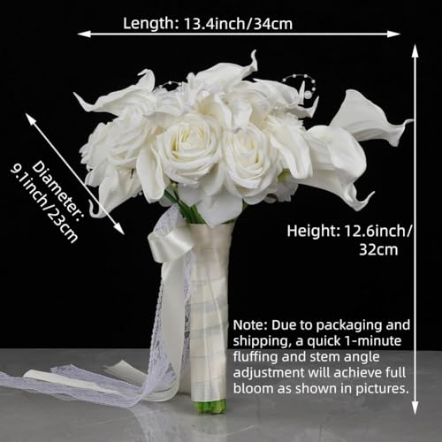 9.1 Inch Cascading Bridal Bouquet Waterfall Calla Lily Cascade Bridal Wedding Bouquet for Bride with Artificial Cally Lily and Rose Flower Rustic Ivory - color: Ivory Calla Lily & Rose
