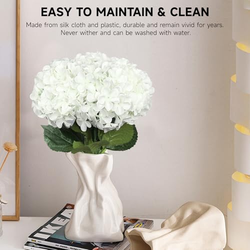 6 PCS Artificial Hydrangea Flowers, Faux Silk Hydrangea with Long Stems, Home Wedding Decor, Table Centerpieces, Party Decorations(White) - color: White