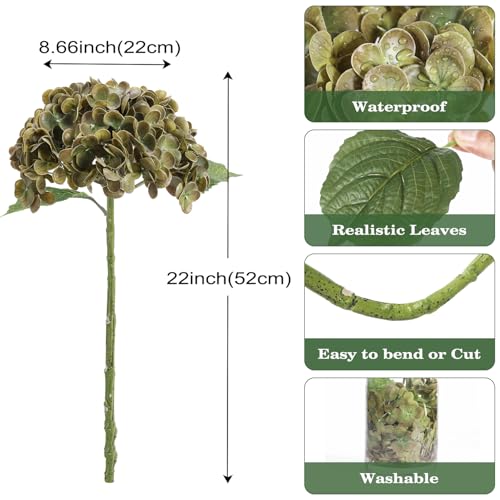 Coferset 4pcs Olive Green Lifelike Hydrangea Artificial Flowers 22inch Real Touch Faux Hydrangea Flower Stem for Home Party Wedding Floral Filler Arrangements Ceterpieces Bouquets - color: Olive Green, size: 4pcs