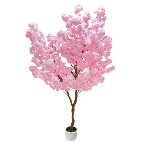 Cherry Blossom Tree 7ft, Pink Artificial Cherry Tree Fake Pink Tree for Wedding Party Home Living Room Decor - size: 6ft 11in