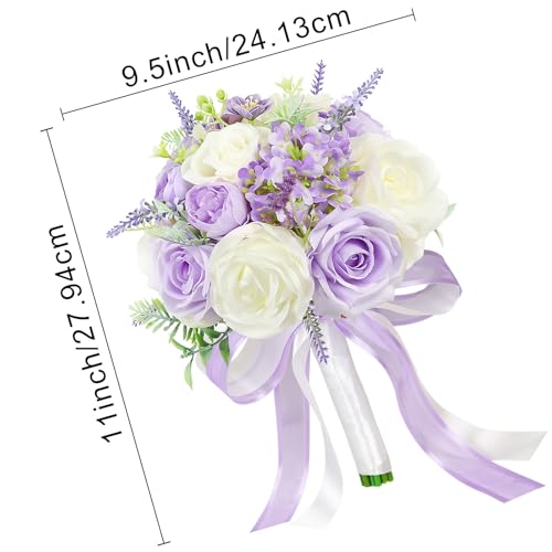 Bridesmaid Bouquets for Wedding 1 Pack - 9 Inch Artificial Flowers Bouquets for Ceremony Anniversary Centerpieces Decorations - Dusty Purple - color: Dusty Purple, size: Set of 1 Bridesmaid Bouquets