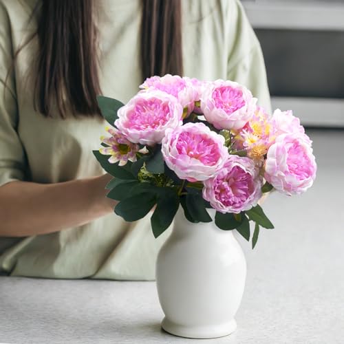 Peonies Artificial Flowers, Fake Peony Bouquet, Realistic Faux Peony Silk Flowers for Wedding, Home Décor, and Table Centerpieces – Ideal for Arrangements and Special Occasions 2 Bouquets (Light Pink) - color: Light Pink