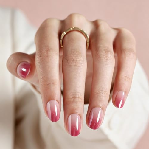 32Pcs Soft Gel Press on Nails for Women, Ombre Chrome, Short Oval | Glazed Donut Aurora False Fake Nails Press Ons for Office Daily Wear, Salon Quality Reusable Glue & Stick on Nail Gift Kit - color: 5K-Ombre Chrome