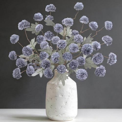 INQCMY Artificial Flowers 12 Pcs Fake Chrysanthemums Faux Kiku Flower Long Stem 20" Realistic Silk Pompon Mums for Vase Wedding Bouquets Centerpieces Home Decor (Haze Blue) - color: Haze Blue