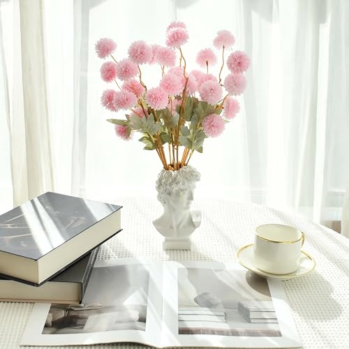 Mandy's 6 Stems Silk Pink Kiku Ball Flowers | Artificial Chrysanthemum Stems for Home Summer Décor Realistic Faux Floral Arrangement Minimalist Elegant Style - color: Pink