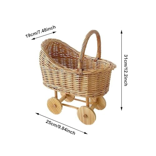Woven Flower Basket Flower Girl Basket Wicker Basket Stroller Shaped Rattan Flower Basket with Handle Wood Baskets Woven Hand-Held Wicker Cachepot Storage Basket with Handle Wedding Home Decor