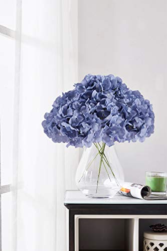 Silk Hydrangea Dusty Blue Artificial Faux Flowers - 10pcs with Stems for Wedding Bridal Show Decor - color: 10pcs Dusty Blue, size: Large