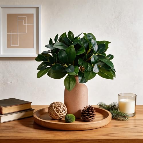12 Inch Artificial Plant Indoor,Small Fake Plants Eucalyptus Stems With Vase,Faux Greenery In Pot For Farmhouse Home Decor,Bathroom Living Room Kitchen Office Coffee Table Centerpiece (Brown) - color: Brown