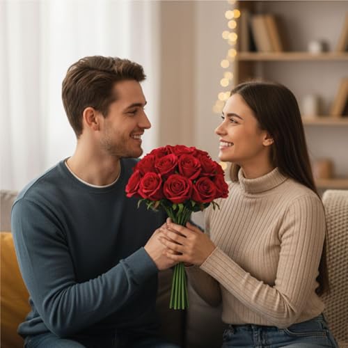 Artificial Red Roses with Stems 12", 18 Pcs Fake Red Flowers for Home Decor, Realistic Silk Roses for Wedding Centerpieces, Valentine’s Gifts & Christmas - color: Red