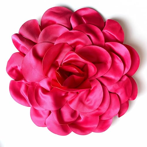 Heyiwell Large Satin Fabric flower for Brooch Pin Wedding Party Dance Dress Suit Clothes Head Hair Accessories DIY Decor 9.45"Inch - color: Hot Pink